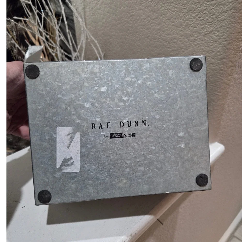 Rae Dunn Galvanized Metal Storage Bin Basket KEEP with Wood Handles Farmhouse